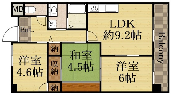 宝塚市小林５丁目の賃貸マンションの間取り