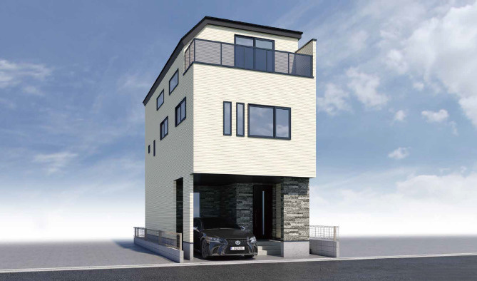 練馬区関町東1丁目　車庫×21帖LDK　大型規格住宅　限定1棟の外観パース