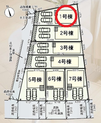 岡崎市上地第9　新築分譲住宅　全7棟　1号棟の区画図