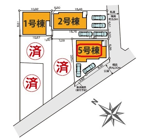 清瀬市元町2丁目・全6棟　新築一戸建　5号棟の区画図|【全6棟・5号棟】土地面積136.86平米（約41.40坪）
