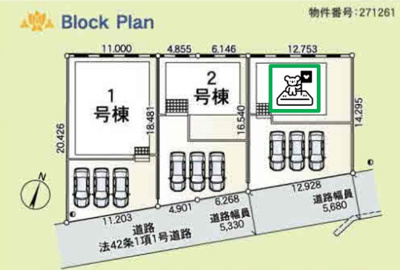 【区画図】 | 前橋市粕川町新屋　新築住宅 | 並列3台駐車可能！
