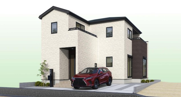 【独立洗面設計】高知市東城山町3期3棟　1号棟新築一戸建ての完成予想図|並列2台駐車可能！ゆとりある敷地計画が魅力の邸宅☆