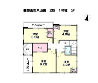 【間取り】 | 行徳小学校・行健中学校区　郡山市八山田　-リガーレⅡ-　２期　全２棟　２号棟 | ２号棟　４LDK＋ＷＩＣ付きで広々としています♪