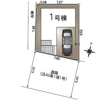「2階リビングの３階建」高知市 旭町３丁目 3階建 新築一戸建の区画図|駐車スペースをしっかり確保したゆとりある敷地。前面道路に面し、車の出入りもスムーズに行えます。建物配置も考えられた、暮らしやすい区画設計です。