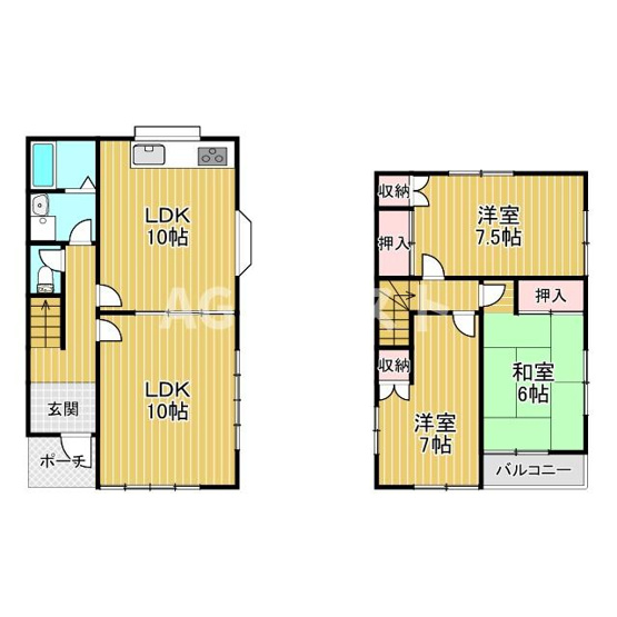 【間取り】 | 柏座２丁目貸家