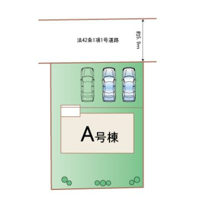 ハートフルタウン前橋市光が丘町6番　Ａ号棟の区画図|駐車場３台ご用意しています！並列駐車で車の出し入れもしやすいですよ！
