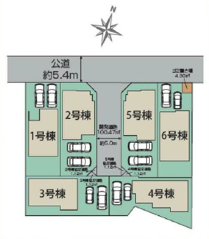平塚市南原2丁目　新築戸建　全6棟1号棟の区画図