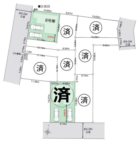 北葛飾郡松伏町　田中3丁目　新築戸建　全8棟の区画図|区画図です