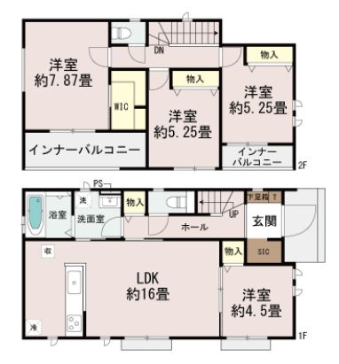 ハートフルタウン前橋市朝日が丘町8番　Ａ号棟の間取り|収納充実♪全室南向きの4LDKで陽当たり良好な間取りです！
土地面積207.93㎡、建物面積96.88㎡で十分な広さです！