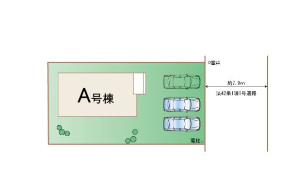 ハートフルタウン前橋市朝日が丘町8番　Ａ号棟の区画図|駐車場３台ご用意しています！来客時も重宝します♪
並列駐車なので、車の出し入れもしやすいですよ！