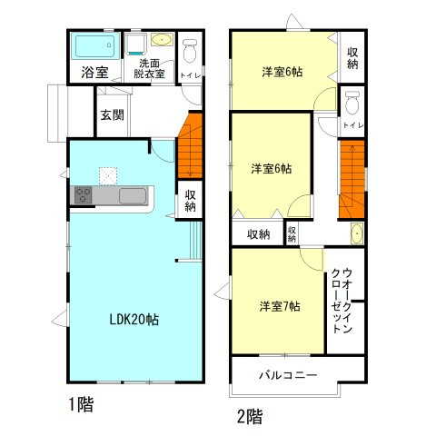 【間取り】 | リナージュ高崎市上並榎町25-1期ー① | 全居室6帖以上＋モダンな洋室仕様の3LDK！
リビングゆったり20帖！