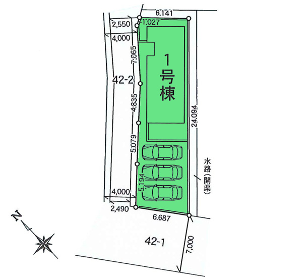 【区画図】 | リナージュ高崎市上並榎町25-1期ー① | カースペースは並列3台駐車可能！