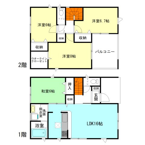 【間取り】 | クレイドルガーデン前橋市大利根町第2ー② | 水回りを最短距離で結んだラクラク家事同線！
全居室ゆったり6帖以上の間取り！