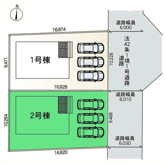 【区画図】 | クレイドルガーデン前橋市大利根町第2ー② | カースペースは並列3台駐車可能！