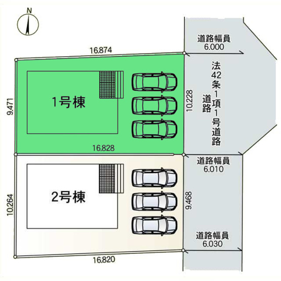 【区画図】 | クレイドルガーデン前橋市大利根町第2ー① | カースペースは並列3台駐車可能！