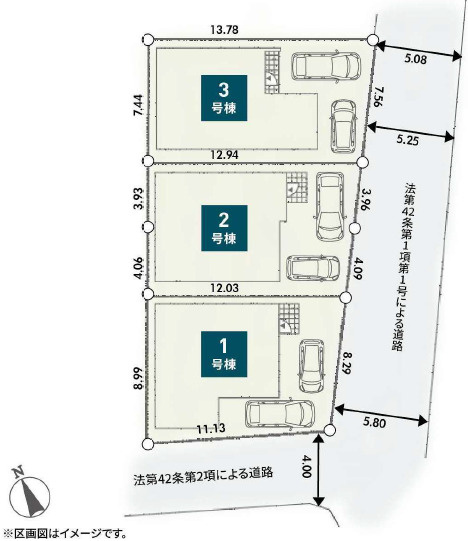 厚木市第2金田　新築一戸建て　全3棟の区画図