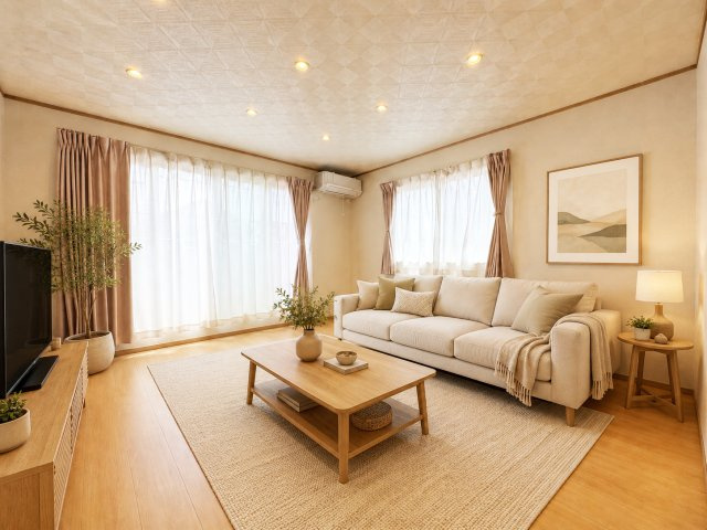 越谷市蒲生２丁目中古戸建の居間・リビング|デジタル加工された写真です。