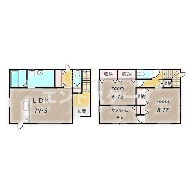 井野町貸住宅　Ｂ棟の間取り|高崎、前橋のお部屋探しはエンドスケープまで！お客様の理想お聞かせ下さい♪