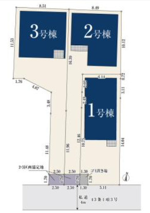 【仲介手数料無料】所沢市向陽町全３棟２号棟　所沢市の新築住宅なら西武ハウジングの区画図