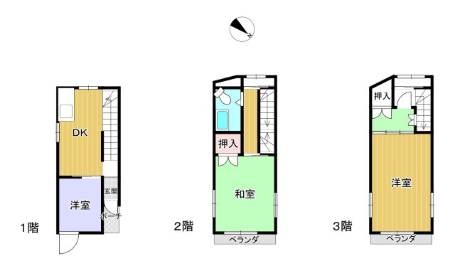 坂出市御供所町　鉄骨造３階建て住宅の間取り
