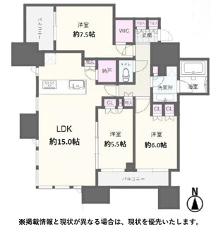 【間取り】 | シティタワー大阪本町 | 【間取り】27階・3LDK南西角住戸☆高層階につき見渡しも良好！