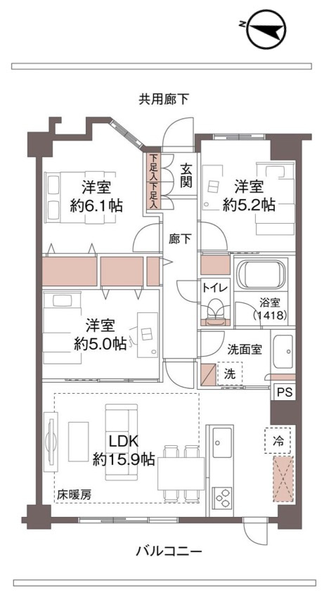 [中古マンション] さいたま市大宮区大成町 ミオカステーロ大宮の間取り