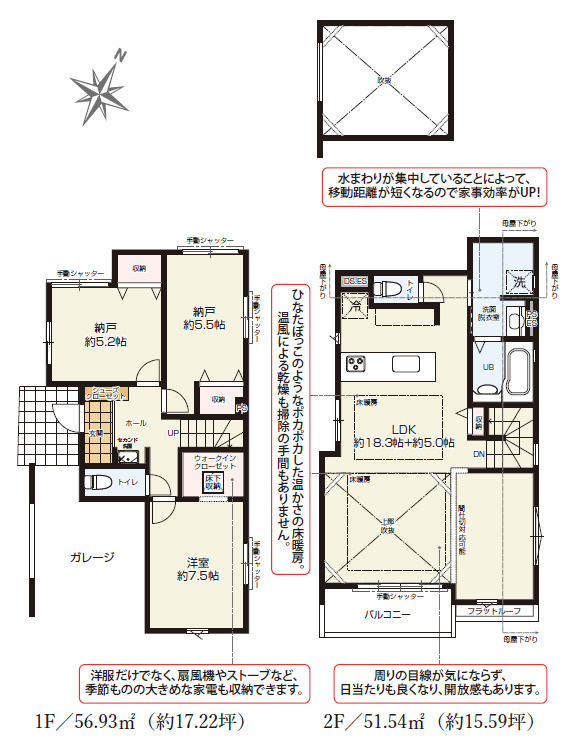 練馬区田柄4丁目　南道路×吹抜けリビング　角地含む全2棟の間取り|2号棟　1(2)LDK+2S+WIC+ビルトイン車庫　敷地面積 94.58ｍ2　建物面積 108.47ｍ2(車庫部分14.28ｍ2含む)　9799万円