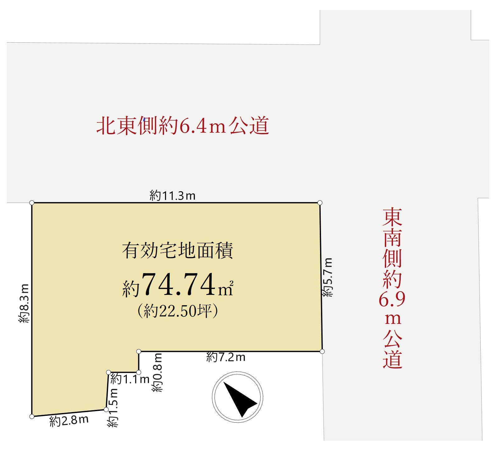 板橋区小茂根2丁目 限定1棟の区画図|北東側約6.4ｍ公道×東南側約6.9ｍ公道に面する角地
～光と風を享受する快適な立地～