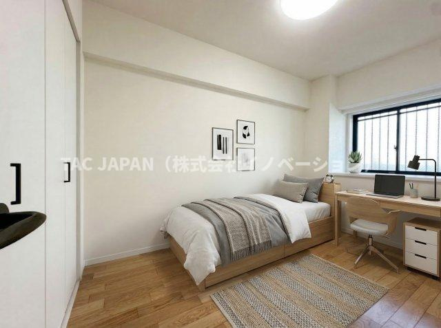 ネバーランド上野松が谷の洋室|大きな窓から心地よい朝日が注ぐ約5.2帖の洋室。壁一面に広がるクローゼットには衣装ケースもマルっと収納可能です。
※CGによりお子様のお部屋をイメージしてた装飾を施しています。