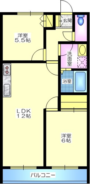 Ｔｒｉｐｌｅｔ　トリプレットの間取り|ゆとりの２LDK　５４.５７平米