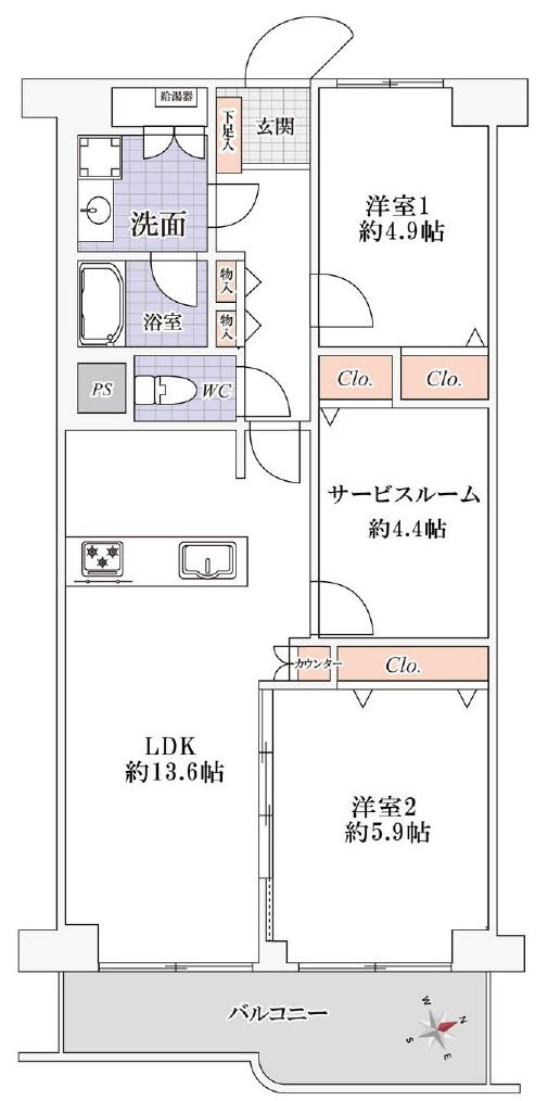 ハイラーク船堀の間取り|南東向きにつきまして日当たり・通風良好。新規フルリノベーションマンション。安心のアフターサービス保証付きですのでご購入後も安心して暮らせます。