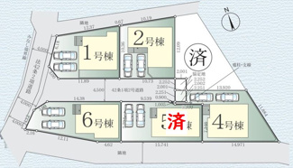 【区画図】 | 藤沢市高倉  1号棟 7期 | 1号棟　角地　南西側約4.5ｍ開発道路（公道）・北西側約4.0ｍ公道（セットバック済）　駐車並列2台（車種によります）　敷地面積36.3坪