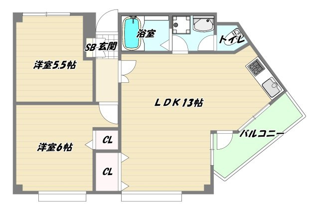 大阪市東淀川区下新庄３丁目の賃貸マンションの間取り
