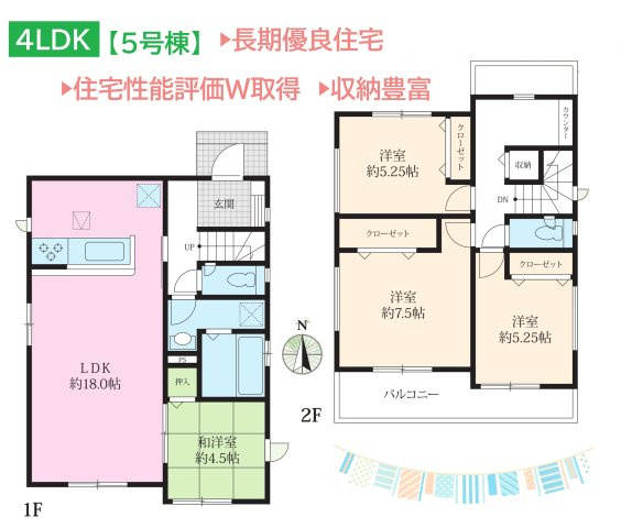 【間取り】 | 床下＆廊下にも収納を備えており、日用品もスッキリ片付きます♪
リビングに隣接した和室はお子さまの遊ぶスペースとしても◎