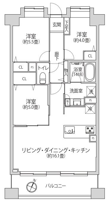 レクセル篠崎の間取り|7階部分・南東向きにつきまして日当たり・通風・眺望良好。新規リノベーション。安心のアフターサービス保証付き・既存住宅売買瑕疵保険加入物件ですのでご購入後も安心して暮らせます。