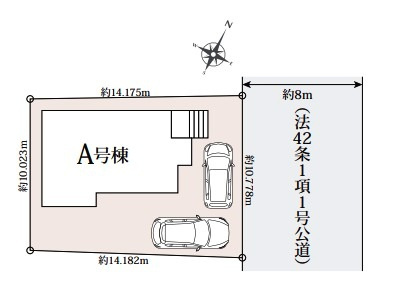 狭山市水野・全1棟　新築一戸建　～LDK16帖～の区画図|整形地・土地面積147.39平米（約44.58坪）