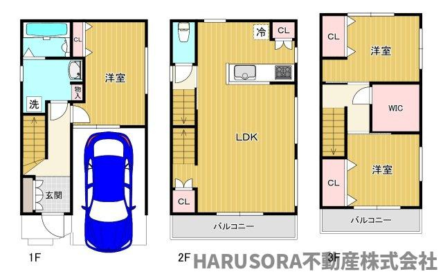 守口市東町1丁目　3階建の間取り