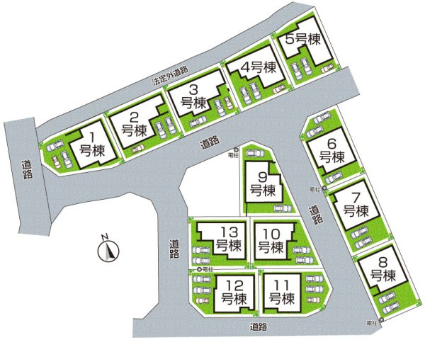 大津市雄琴　第2期　新築一戸建ての区画図|全14区画