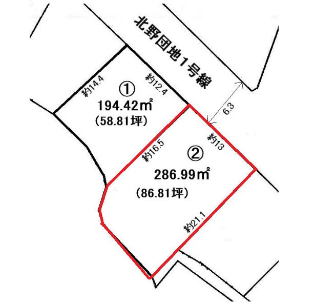 加古川市野口町北野　売土地の土地図