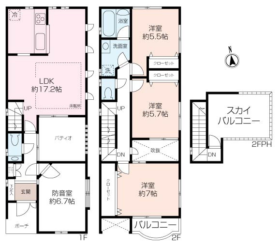 都筑区桜並木中古戸建～「空・光・音」をデザインする家・スカイバルコニーと防音室のある暮らし～の画像