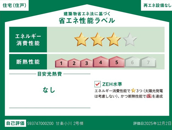 新築戸建　甘楽町小川の省エネ性能ラベル