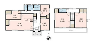 【間取り】 | 甲斐市竜王 内外装一新 南道路 敷地74坪 車5台 | 内外装フルリフォーム済み　5ＬＤＫ　124.40㎡の大型建物