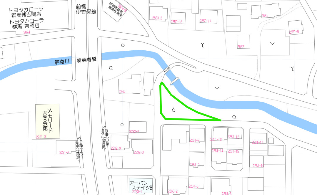 北群馬郡吉岡町大久保売地（産業道路東）の区画図