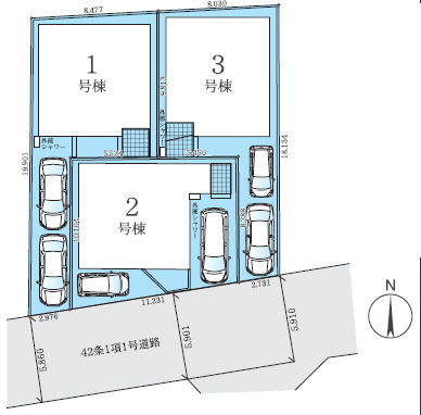 平塚市袖ケ浜4期　新築戸建　全3棟1号棟の区画図