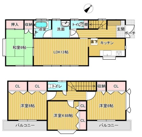 桶川市若宮一丁目　中古戸建ての間取り