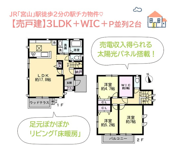 【間取り】 | 太陽光パネル搭載！安全調理可能で家計を一本化できるオール電化住宅◎
キッチンにはIHコンロを搭載！
背面にカップボード・パントリーが併設し、キッチン用品・食材の備蓄にも一役買ってくれますよ♪