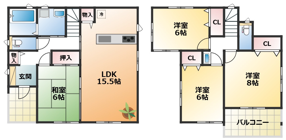 いろどりアイタウン日光市瀬尾22-P3の間取り|全室南向きで陽当たりの良い間取りです