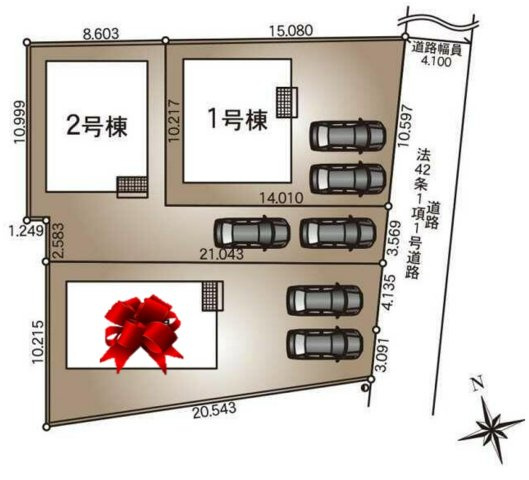 【Cradle garden】小山市喜沢 第8 全3棟の区画図