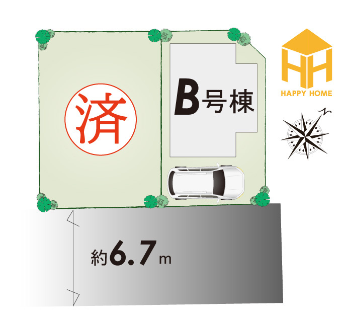 ハートフルタウン昆陽泉町4丁目新築一戸建て│南向き3LDK+駐車駐輪の区画図