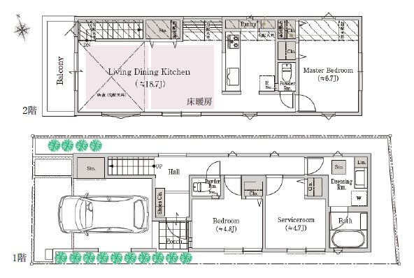 【間取り】 | 杉並区下井草３丁目　新築戸建て　１号棟 | 木目を基調とした開放的なリビングはご家族でまったり寛げる空間